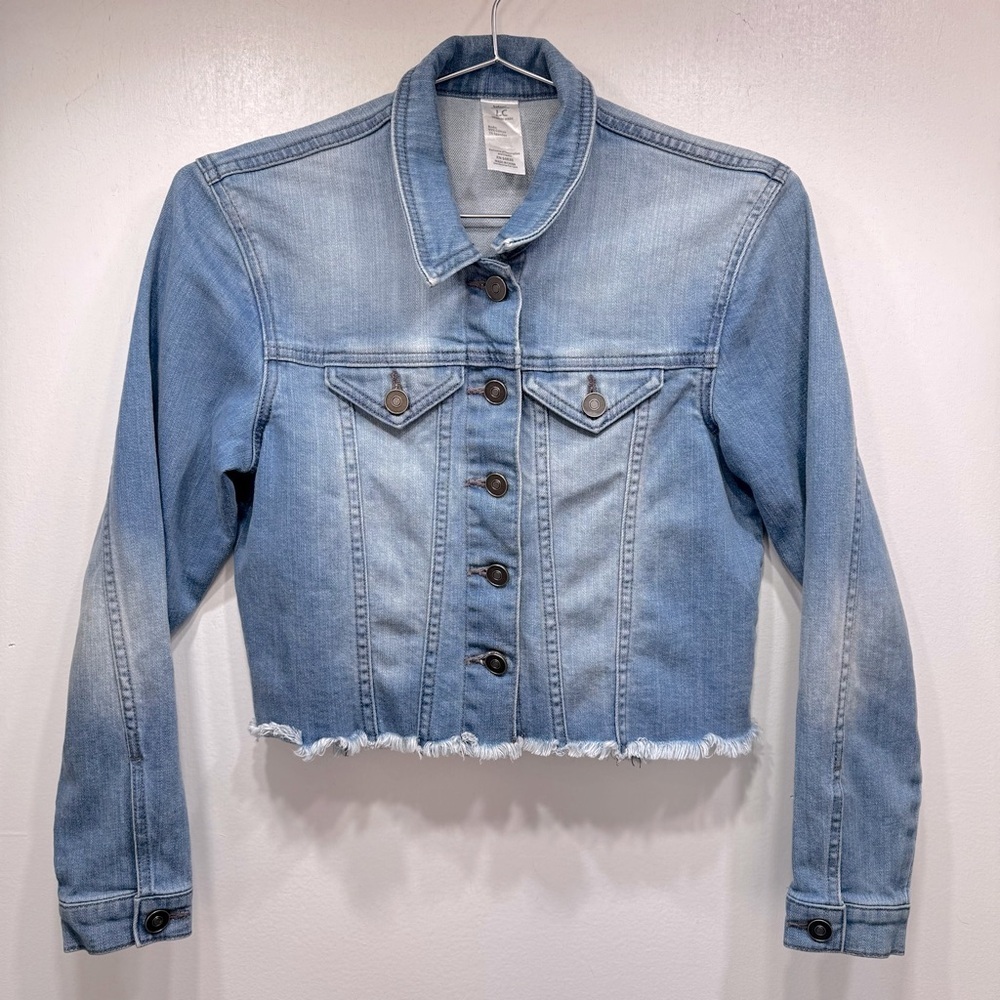 Youth Cropped Fringed Denim Jeans Jacket Light Wash Button Front Balera Dance